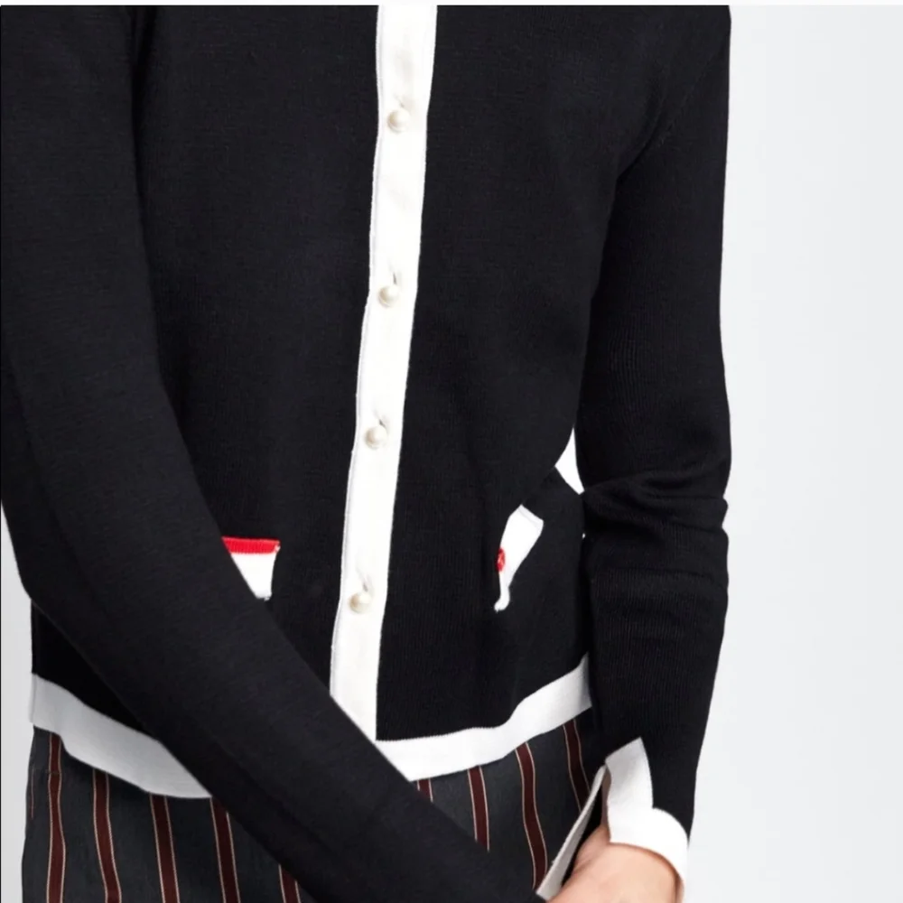 ZARA Black Cardigan w/ Faux Pearl Buttons with Matching Midi Skirt - Picture 4 of 13